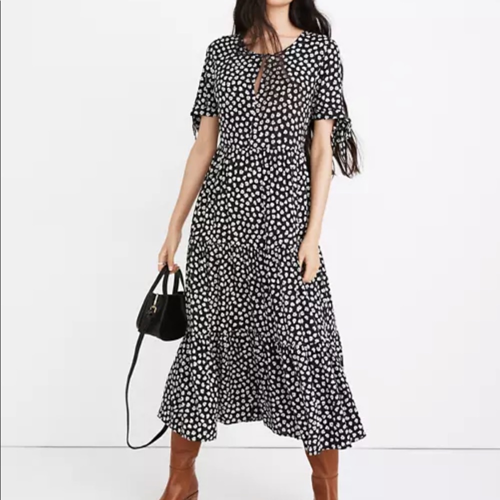 Madewell Tie-Sleeve Tiered Midi Dress Florals sz S